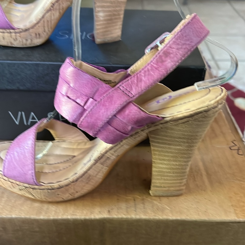 Born Crown Platform Cork and Leather Sandals in Violet Pink Sz 8 - Picture 5 of 14